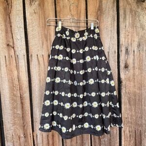Dream Angel‎ Black Daisy Floral Pleated Lined Skirt Side Zipper Cottagecore Sz M
